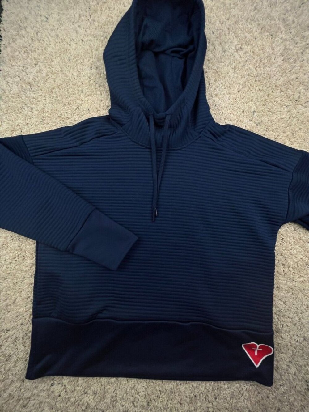 Nike Blue Small Hoodie Jesus Cross Heart Design Dri-Fit Ribbed Pullover Unisex